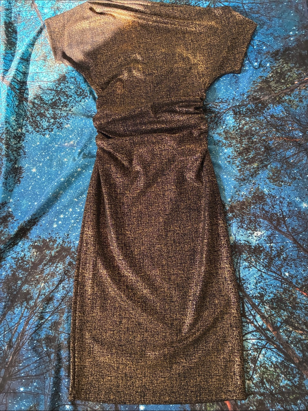 Gibson Latimer Metallic Gold Midi Sheath Dress